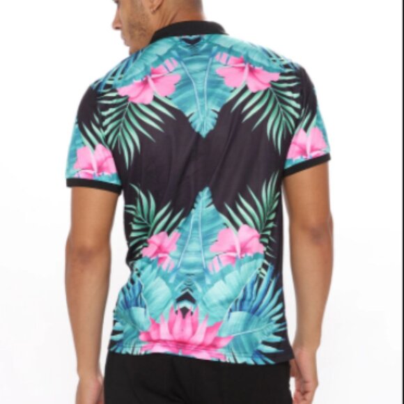 Island Of Tahiti Short Sleeve Polo - Black/Multi Color - Men's Sizes - NWT - Picture 3 of 3